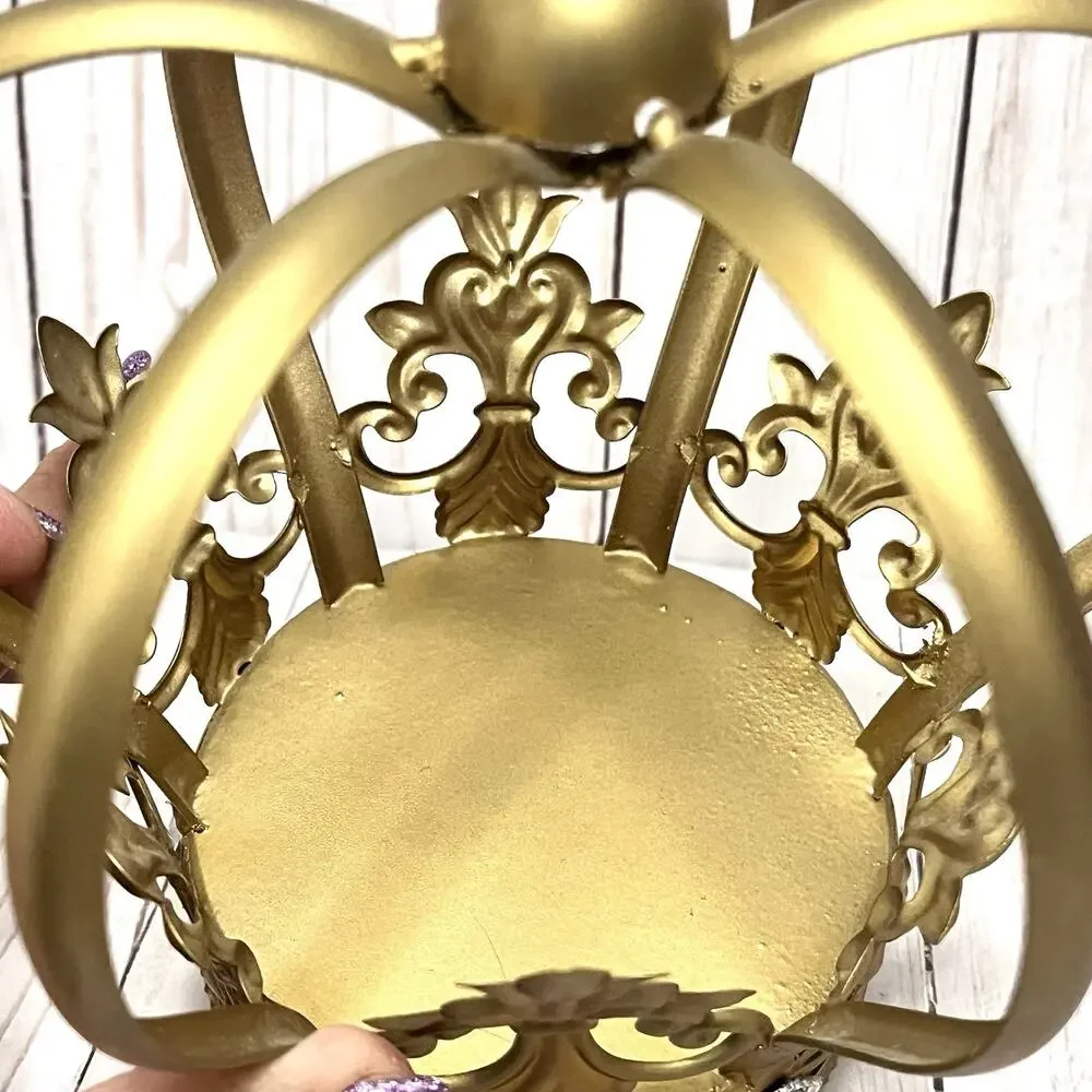 Gold Metal Crown Cake Topper Lightweight Fleur De Lis Rhinestone Design 8.5